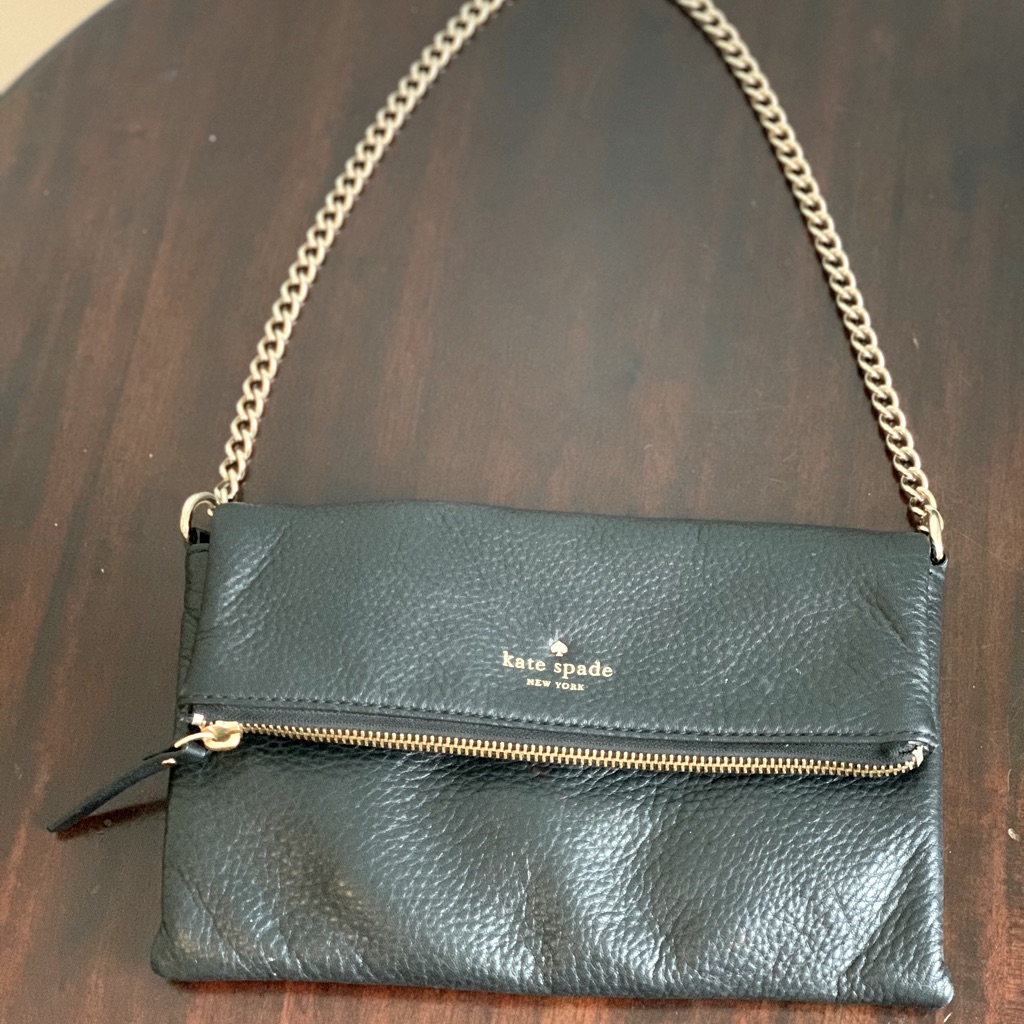 Kate Spade Black Leather Bag With Gold Chain